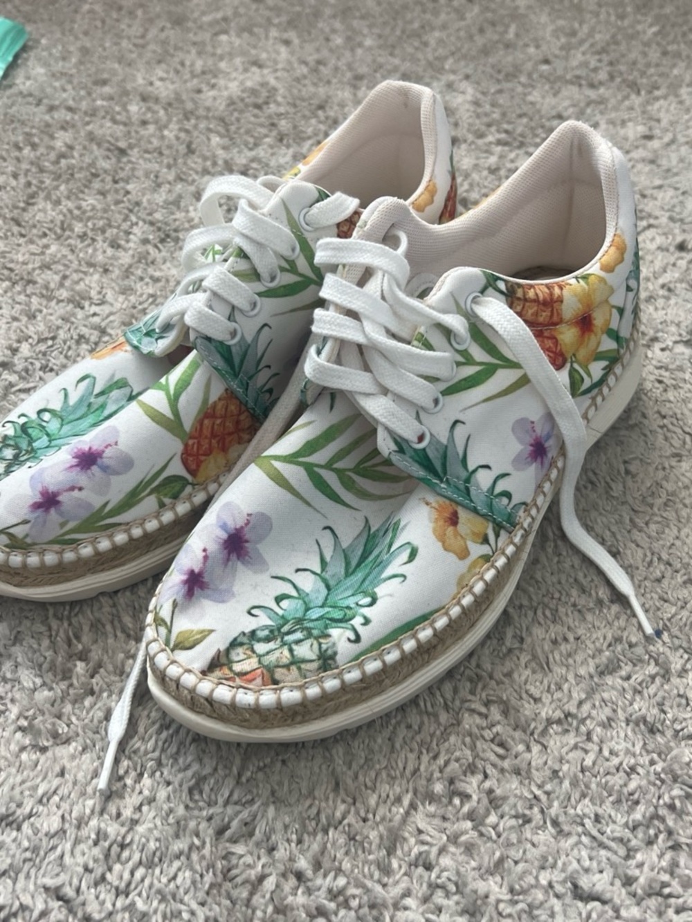 Free People White Pineapple Floral Lace-Up Sneakers